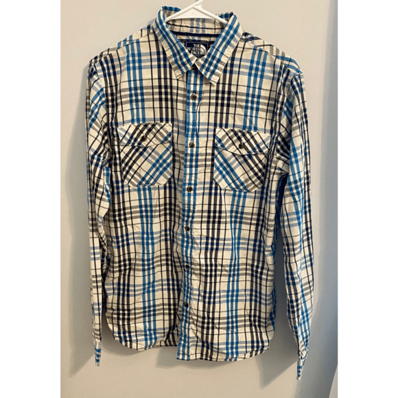 The North Face Mens Lightweight Button Down Casual Shirt White Blue Black Small - Picture 1 of 7